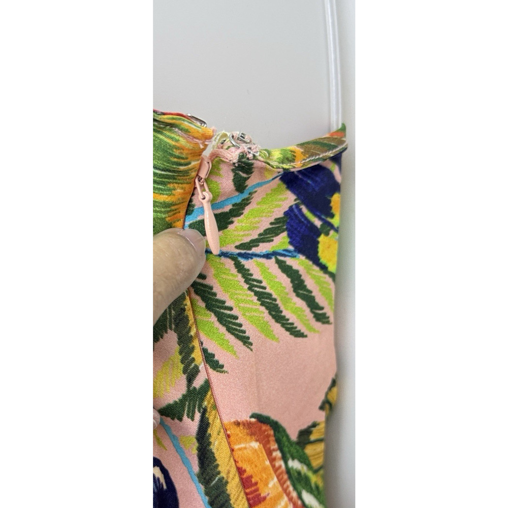 FARM Rio One-Shoulder Pink Tropical Parrot Fringe Midi Dress S Vacation Cruise - Picture 11 of 12